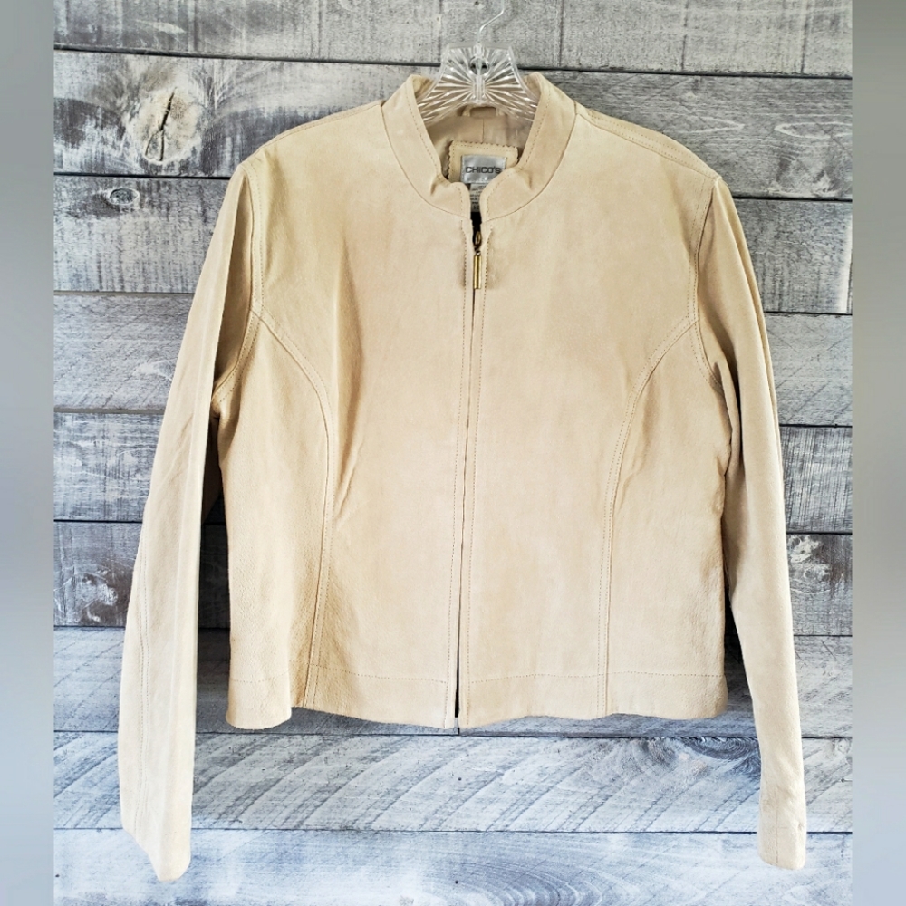 Chicos 100% Leather/Suede Cropped Jacket